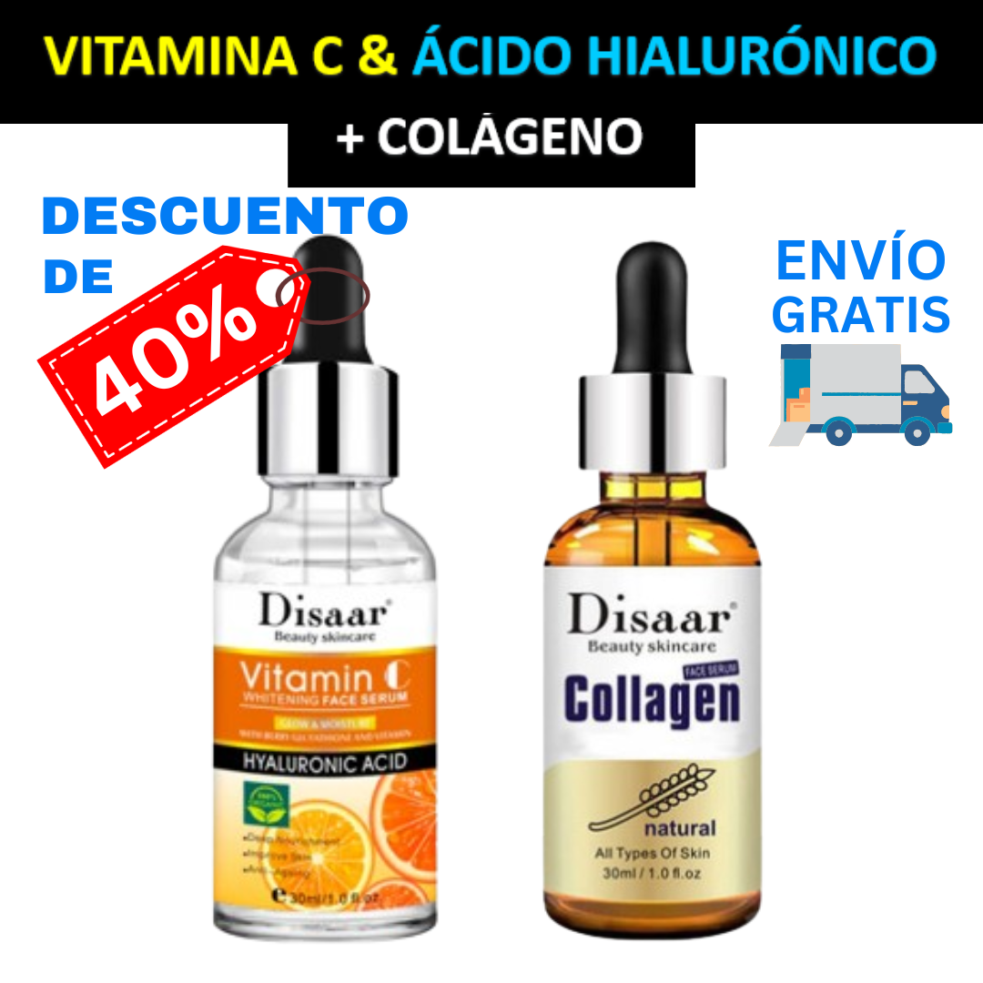 Combo de 2 Sérums de Vitamina C con Ácido Hialurónico + Colágeno